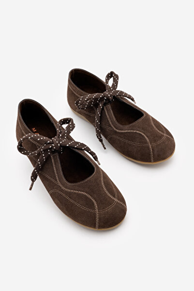 Marjin Kadın Süet Dokulu Bağlama Detaylı Yuvarlak Burun Günlük Sneaker Palivo...
