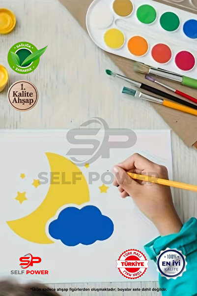 Self Power 9 Adet Ahşap Hava Durumu Boyama Şablonu – Eğitici Çocuk Aktivite ve Boyama Seti