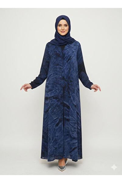 RIZQE Dark Sapphire & Navy Marble Print Abaya | Rizqé Luxury Modest Chiffon-F...