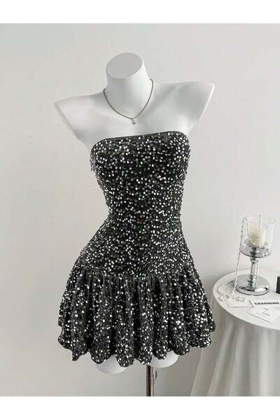 Sheya Rochie mini, argintie - L