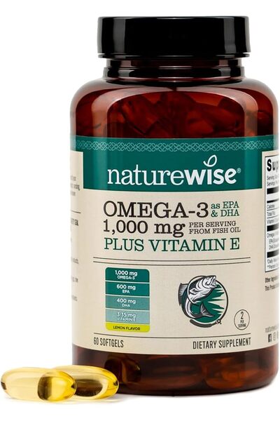 NatureWise مكمل زيت السمك أوميغا 3 فائق القوة - 1000 ملغ لكل جرعة - 600 ملغ م...