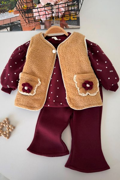 Minigimin Cicileri Baby Girl 3-Piece Set with Flower Pocket Detail and Plush ...