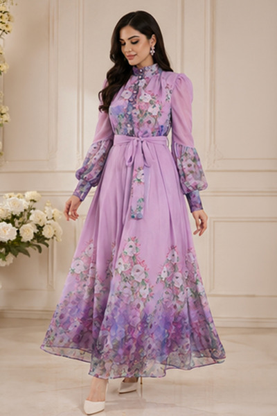 Stylish Fashion Stylish Fashion Turkish Chiffon Supplier Dress in Purple Color