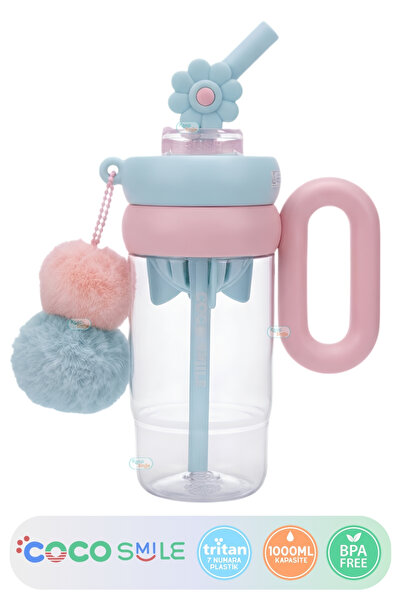 Vagonlife Cocosmile 1000ml Tumbler Charm Serisi Parlak Şeffaf Gövdeli Pipetli...
