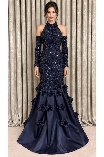 ELORA FASHION Prom Dress with Embossed Floral Design