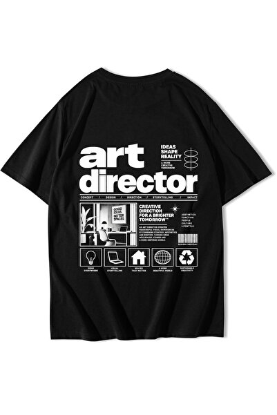 BRZ COLLECTION تي شيرت Art Director كبير الحجم للجنسين باللون الأسود