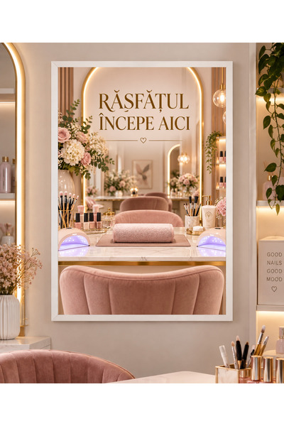Miutic Print Studio Tablou decorativ Nail Studio „Răsfățul începe aici” – Tab...