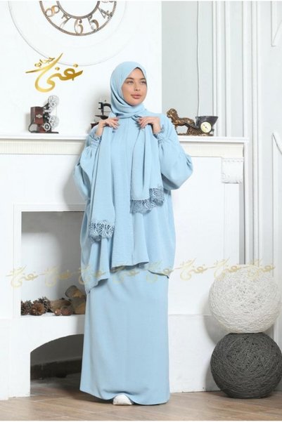 ghina hijab Ghna Prayer Shawl Hijab 2 Pieces Cy - Blue