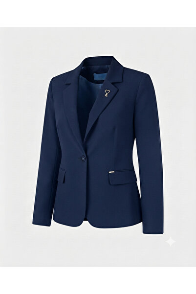 Blazer Ceket - Düğmeli ve Broş Detaylı Şık Ofis Ceketi