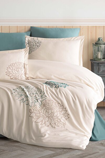 MARİBOR Double Person Exclusive Series Embroidered 100% Cotton Satin Duvet Co...