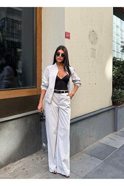 LE CARAMBOLE Women's White Bomber Jacket and Pants Two-Piece Set