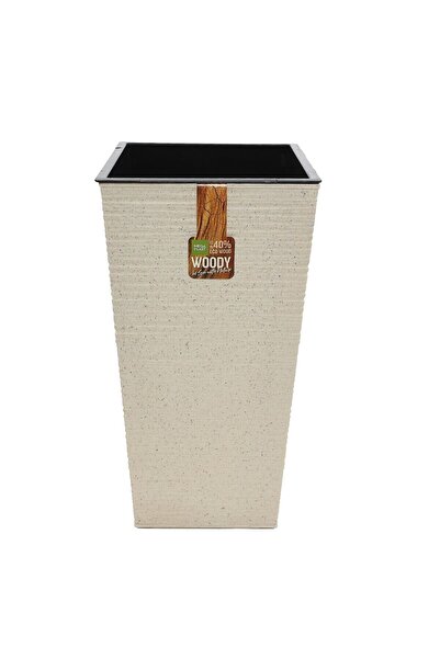OEM Ghiveci din plastic Donna Woody, interior / exterior, patrat, vanilla, 18...