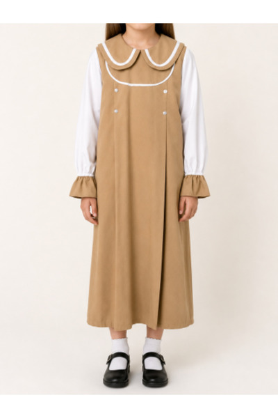 Rukn Ahlam Brown Plaid Apron with Double Collar and Ruffled Sleeves