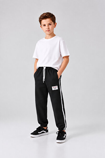 Joi Kids Erkek Çocuk Yan Şeritli Bağcıklı Lastik Paça Rahat Kalıp Jogger Eşof...