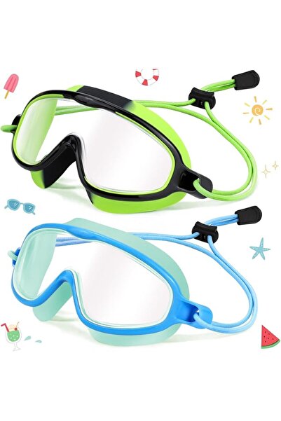 BIGTHREE ® Kids-Swim-Goggles with Elastic Fabric Strap, 2 Pcs Swimming Mask P...