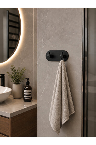 ARNESE HOME Modern 2’li Mat Siyah Paslanmaz Çelik Yapışkanlı Askı-Havlu & Aks...