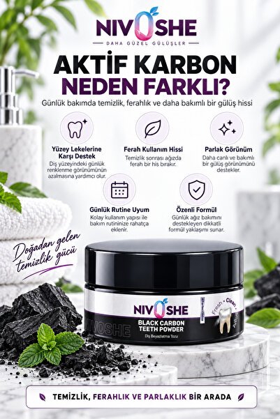 NIVOSHE 75ML Diş Beyazlatıcı Jel + Coal Karbon Diş Beyazlatıcı Toz