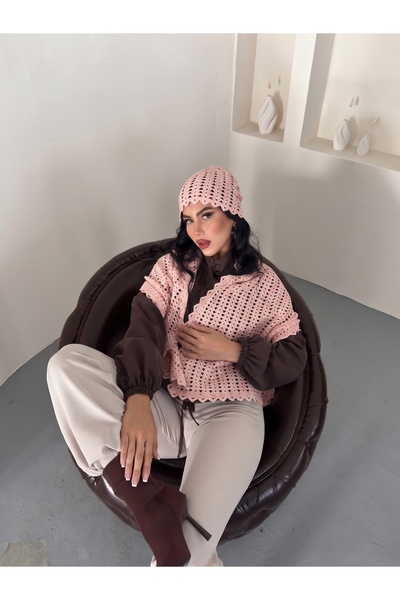 Enez Women's Hand-Knitted Look Beanie & Shoulder Shawl Scarf Set