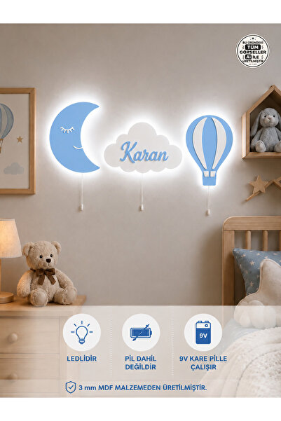 Windly Concept Isimli Ay Balon Bulut Gece Lambası Çocuk Odası Bebek Odası Dek...