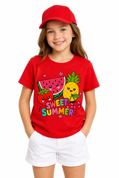 Summer Sweet Kız Çocuk Tişörtü %100 Pamuk