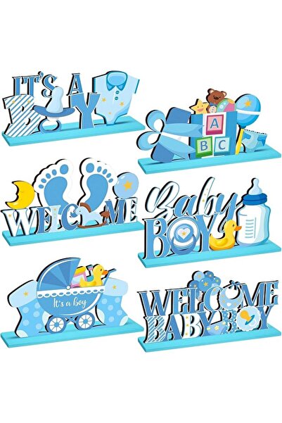 TERRIFI 6 Pcs Blue Baby Shower Decorations Set – Wooden "It's a Boy" Table Ce...
