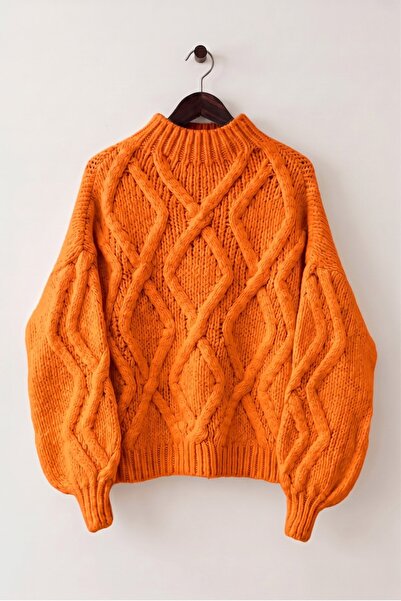 MODAQU Half-Throat Balloon Sleeve Thick Sweater -Orange