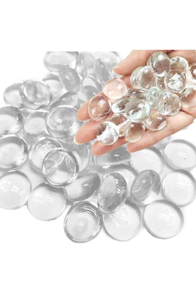 GENERAL 0.5KG Clear Glass Beads for Vases, 100 Pcs Glass Pebbles, Clear Flat ...