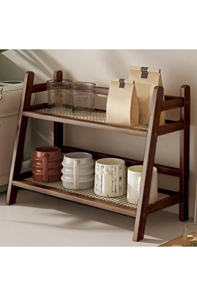 HASTHIP Double-Layer Bamboo Rattan-Style Cup Rack & Pantry Organizer – Storag...