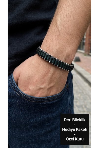 HER ŞEY NOTA www.herseynota.com Lorvesso Blackrail Black Leather Men's Bracel...