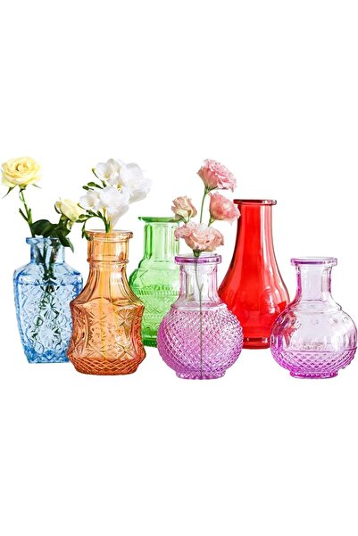 VAODO Colored Bud Vases Set of 6, Mini Glass Flower Vases for Centerpieces, B...