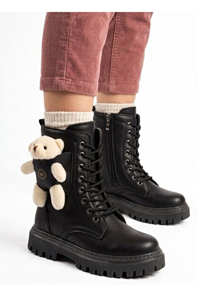 Gönbeler Girl's Winter Boots with Teddy Bear Detail, Side Zipper, Fur Inside,...