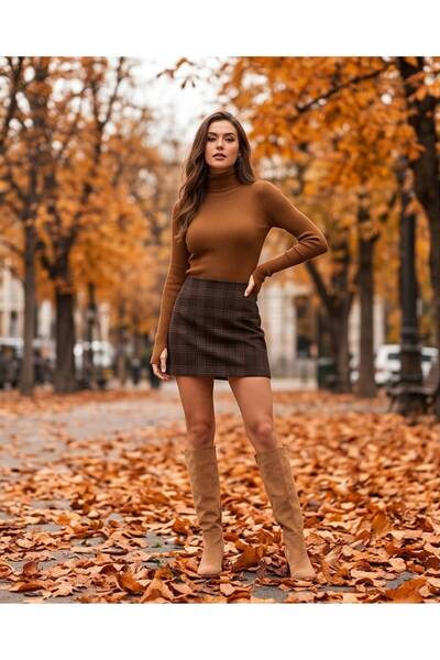 Trend Kapında Turtleneck Knit Sweater with Finger Detail