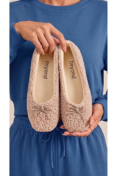 Beyond Women's Mink Sherpa Furry Bowknot Casual Ballerinas 1 cm Byndsharp01
