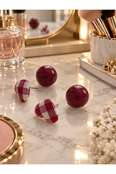 SEMUDA Kadın Kalpli Bordo Küpe