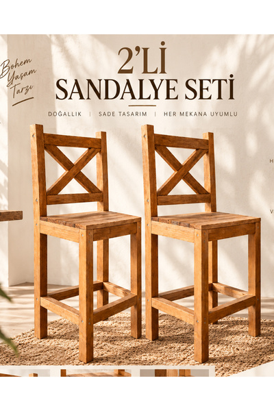 Weblonya Bar Sandalyesi Tabure 2 adet Mutfak Sandalyesi Ahşap Sandalye
