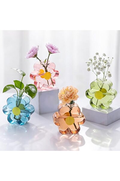 KASTWAVE Set of 4 Small Glass Vases for Flowers, Colorful Bud Vase for Home D...