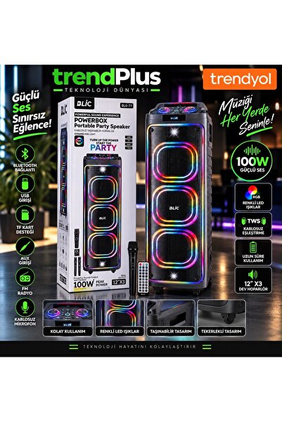 Blic BLS-77 Powerbox 100W Taşınabilir Kablosuz Bluetooth Parti Hoparlörü RGB ...