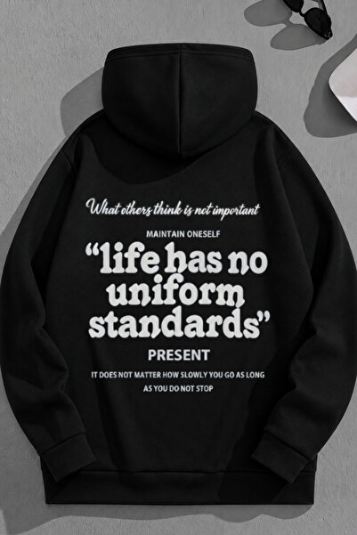 K KOZZ STYLE Unisex 3 Thread Cotton Black Lifehas Print Loose Fit Sweatshirt ...