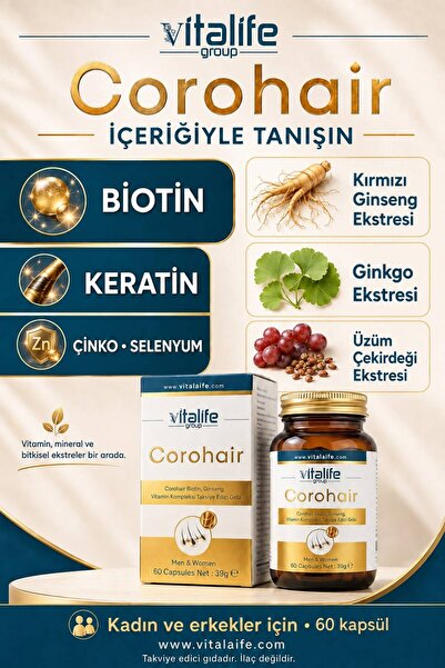 vitalife group Corohair Biotin, Ginseng, Vitamin Kompleksi İçeren Takviye Edi...
