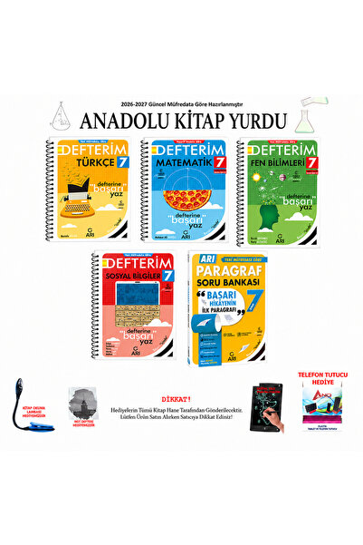 Arı Yayıncılık 2026-2027 7. Sınıf Defterim Türkçe Matematik Fen Matematik Par...