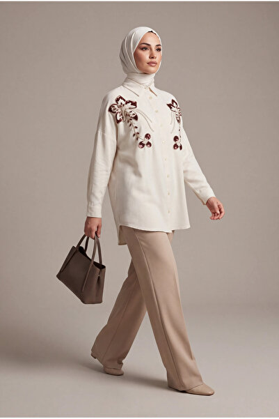 BURRASCA Beaded Embroidered Oversized Linen Shirt