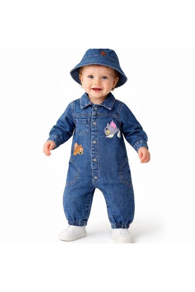Myluni Unisex Bebek Denim Tom ve Jerry Tulum ve Şapka Set