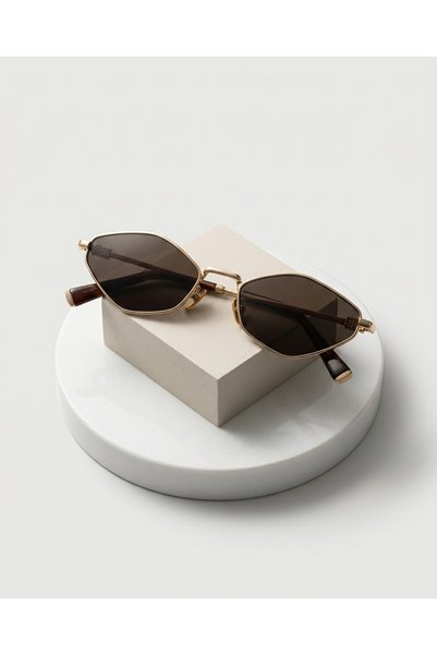 funeyes Pulse Gold Coffee Triangle Geometric Cut Metal Sunglasses Trend Design