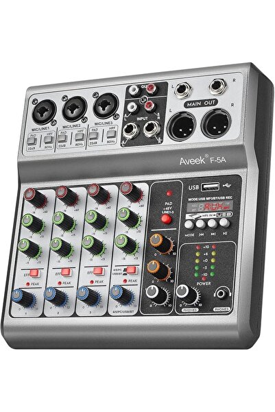 Aveek 5 Channel Audio Mixer, Built-in PC Recording Interface Sound Board