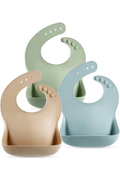 LeQQ Silicone Baby Bibs for Babies & Toddlers Set of 3, Unisex Soft Adjustabl...