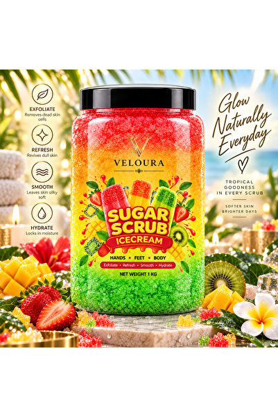 Veluora SUGAR SCRUB ICECREAM 1KG – EXFOLIATING BODY, HAND & FOOT SCRUB