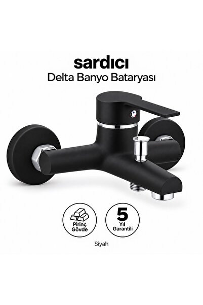 Sardıcı Delta Siyah Pirinç Banyo Bataryası Dirsek Rozet Dahil 5 Yıl Garantili