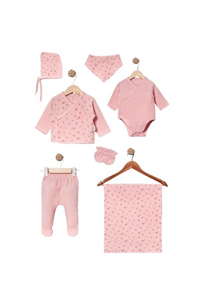 ENİA BABY Baby Girl Newborn 100% Cotton Rose Patterned Muslin Fabric 7-Piece ...