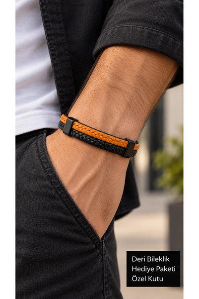 HER ŞEY NOTA www.herseynota.com Corvane Ambercord Black Leather Men's Bracele...