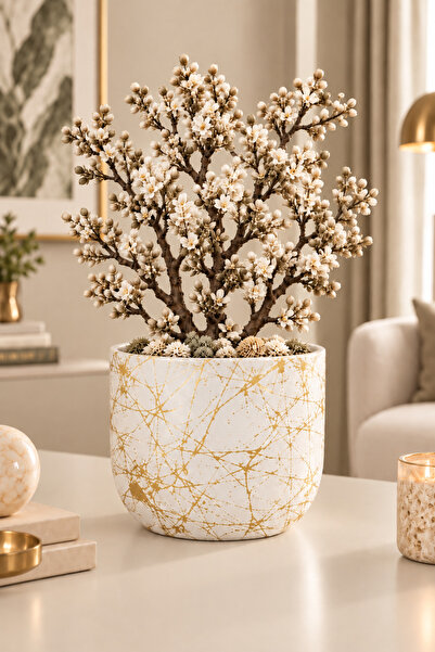 betonmall Mermer Desenli Beton Saksı 15 Cm Vazo